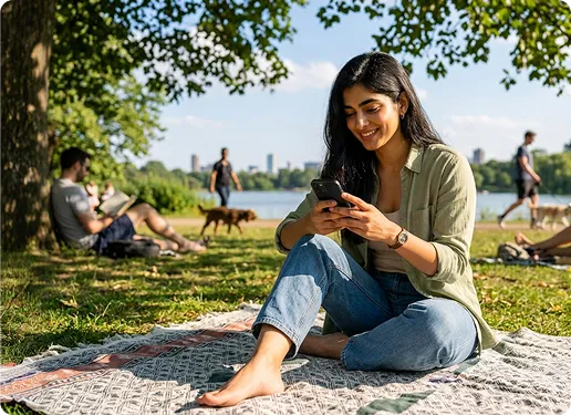 Woman in park using phone