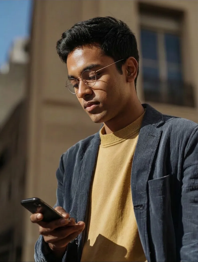 Man looking at phone – spam call
