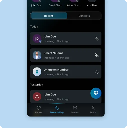 CYBX Secure Calling app screen